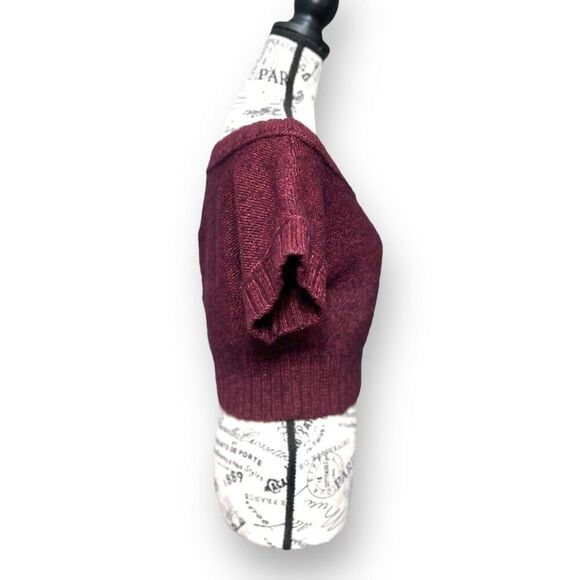 Hollister M Maroon Wool Blend Sweater Cropped Knit Boat Neck Short Sleeve Top - Picture 4 of 12